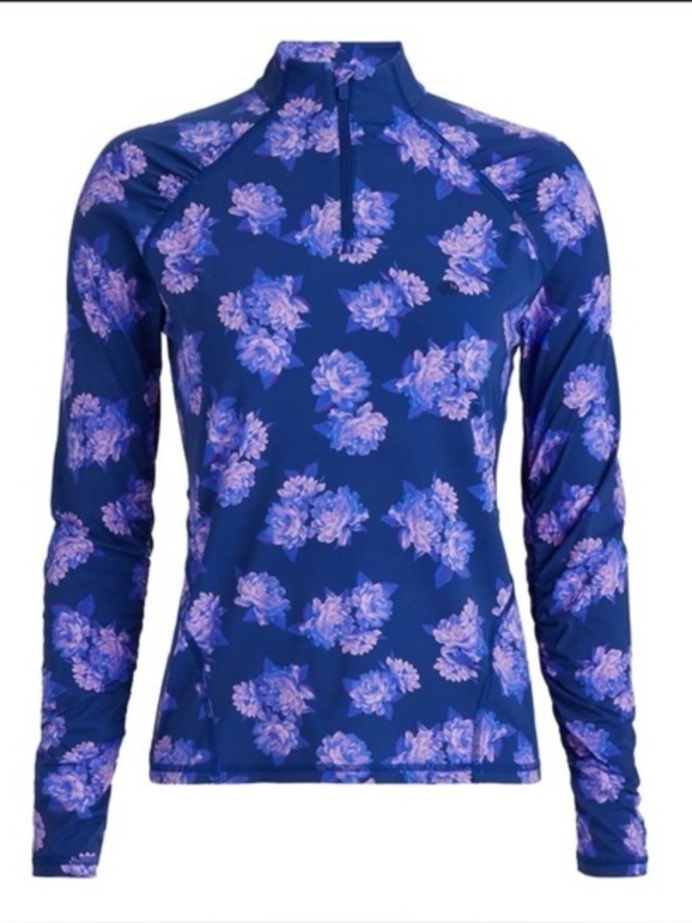G/FORE Peony Tech Nylon Ruched Quarter Zip Athletic Long Sleeve Top Floral XS